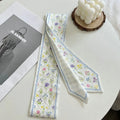 Summer Versatile Satin Silk Ribbon Scarf Long Thin Narrow Bag Strap Fresh Floral Hair Tie for Women