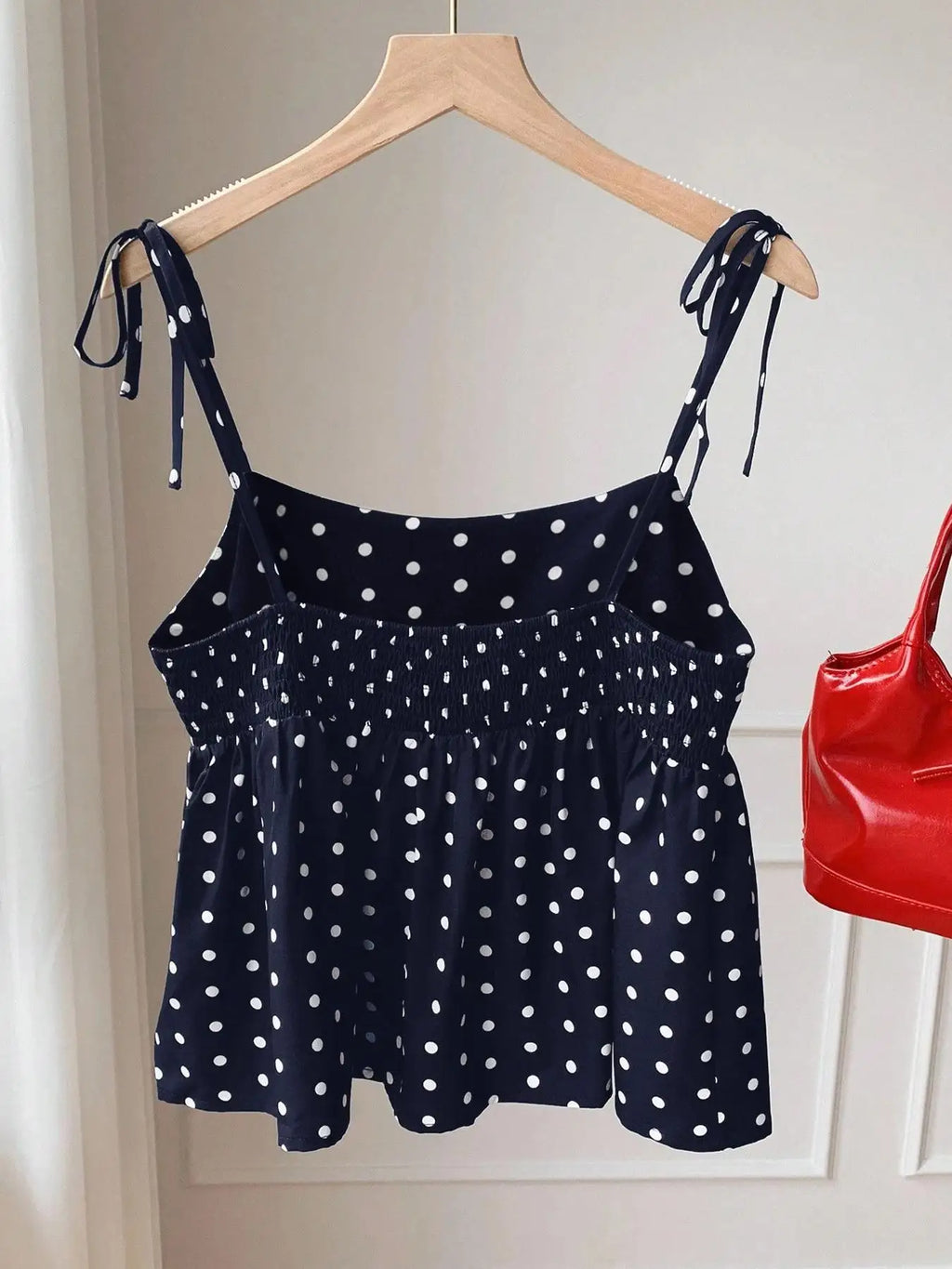 Women's Polka Dot Crop Cami With Spaghetti Straps And Flared Hem Polka Dot Camisole Babydoll Top Babydoll Tops Polkadot Top Cute