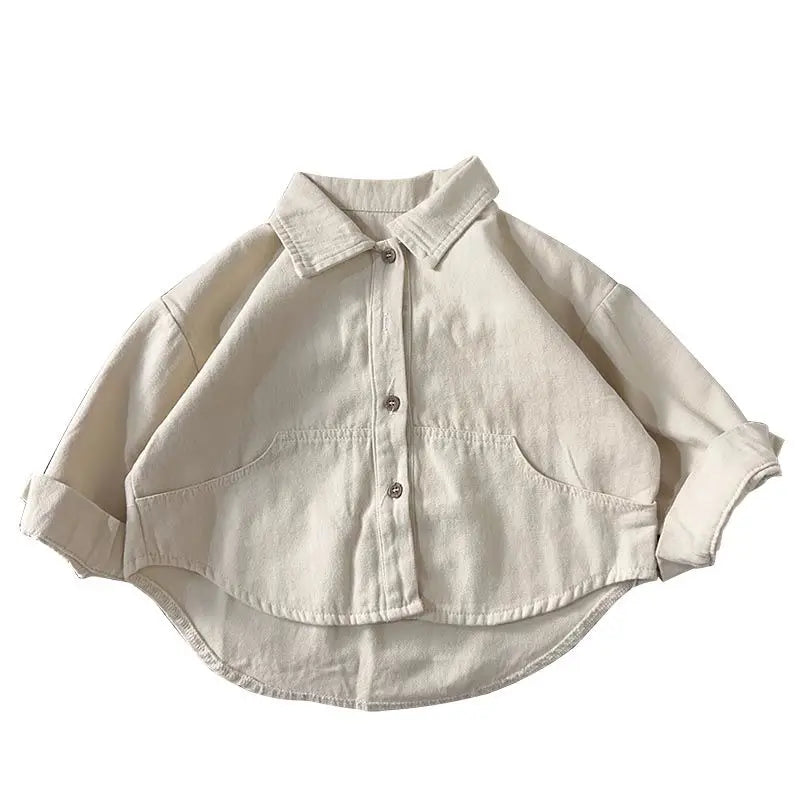 Korean boys' shirt long sleeved spring and autumn 2024 new girls' shirt baby top children's cardigan outdoor wear