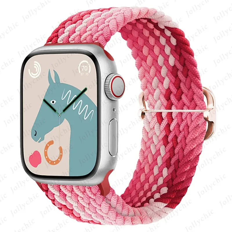 Braided Loop Strap For Apple Watch Ultra Band 49mm 44 45mm 42mm 41mm Nylon Elastic Belt Bracelet iWatch Series 9 8 7 6 5 4 SE 3