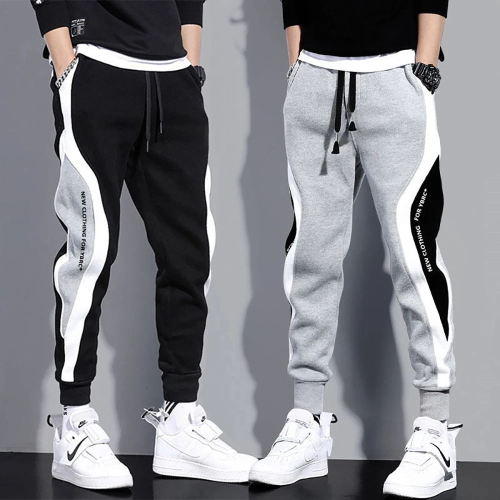 2024 Splicing Men's Pants Spring Autumn Wide Loose Casual Pants Patchwork Sports Elastic Rope Fashion Tie-foot Male Trousers