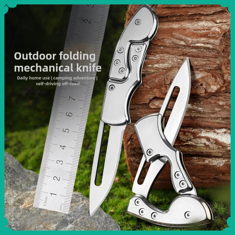 Outdoor Folding Knife Fruit Knife Stainless Steel Camping Knife Mini Mechanical Folding Knife Keychain Carrying Pocket Knife