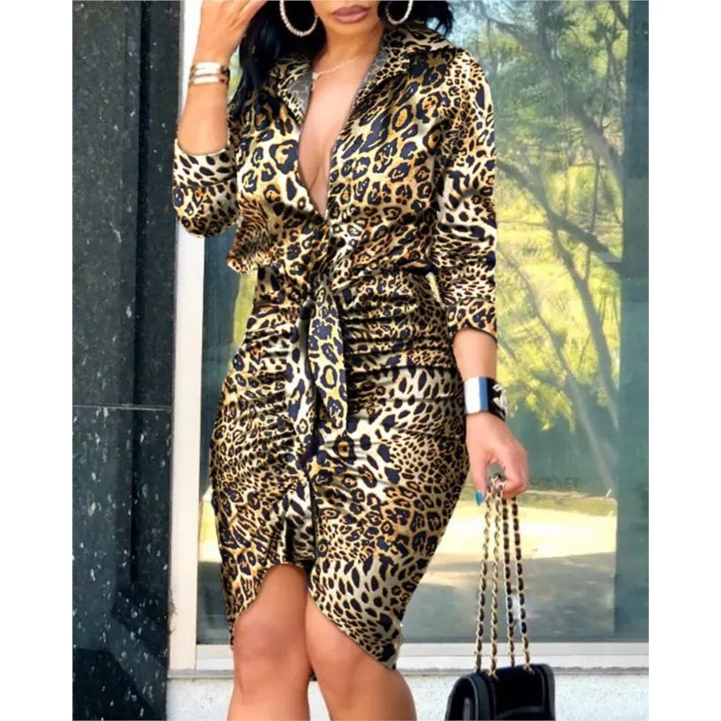 Summer Autumn New Elegant Ladies's Dress 2024 V-neck Strap Solid Color Elastic Waist Bag Hip Printed Long Sleeve Shirt Dress