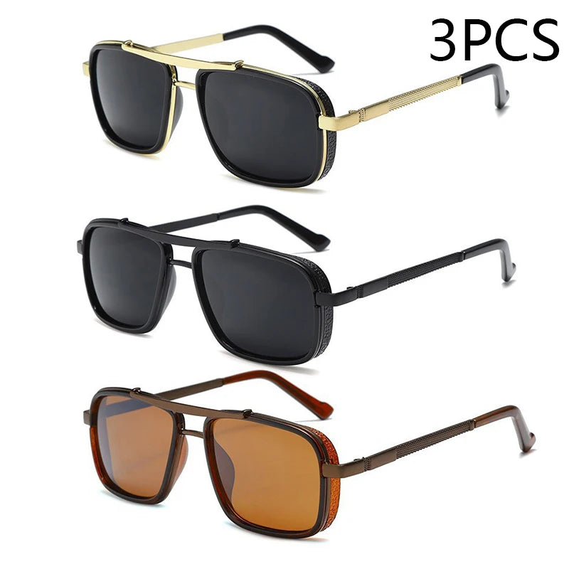 1/2/3PCS New Style Stylish  Retro Car Sunglasses Thickened Double Beam Punk Men's Metal Sunglasses 877