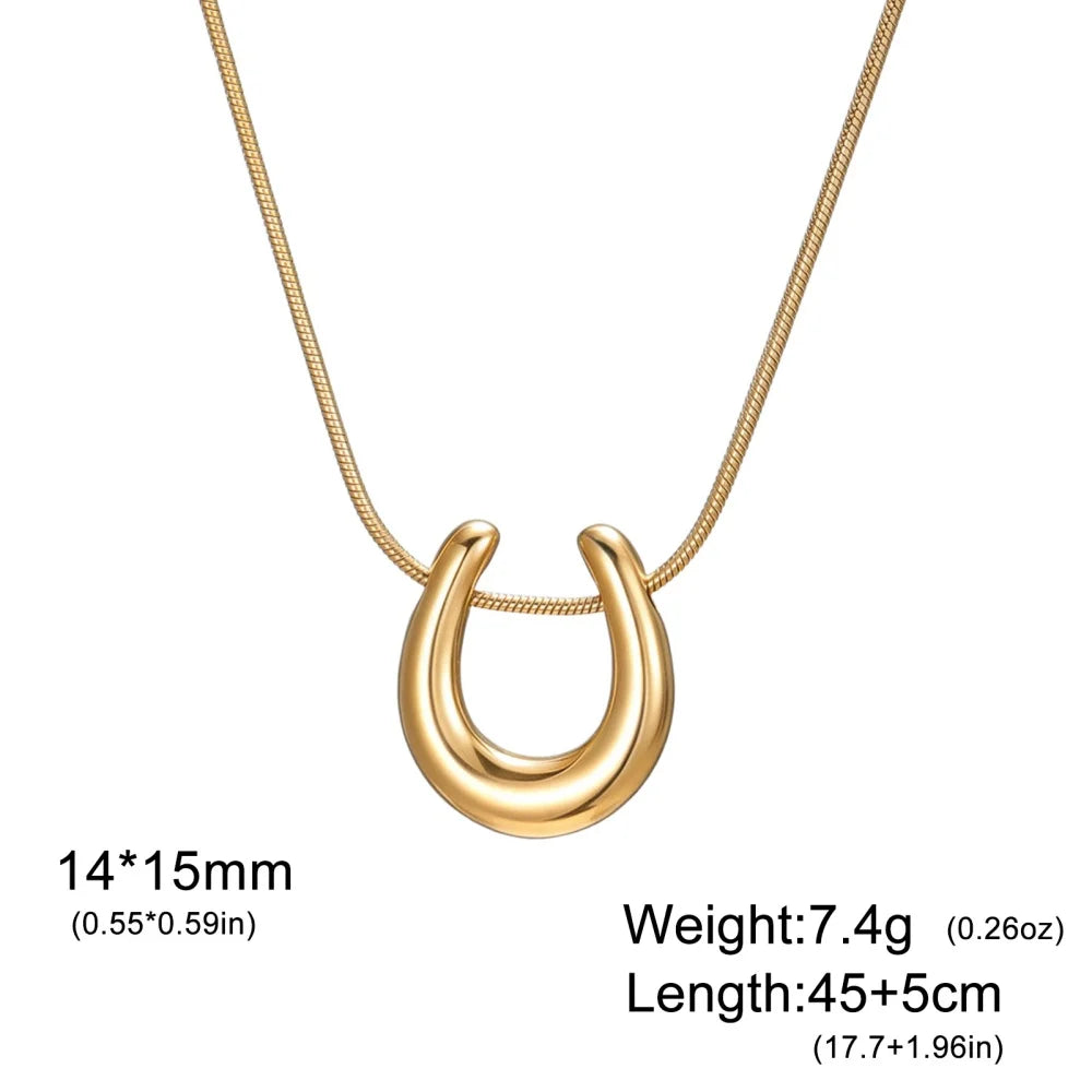 Skyrim Lucky Horseshoe U Shape Pendant Necklace Women Stainless Steel Gold Color Snake Chain Fashion Minimalist Jewelry Gift