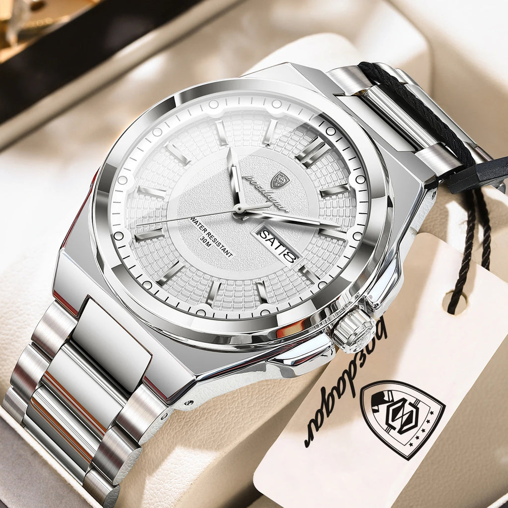 POEDAGAR Top Business Men Wristwatch Stainless Steel Waterproof Luminous Casual Man Watch Date Week Stylish Men's Quartz Watches