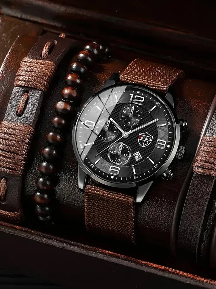 4pcs Set Men's Casual Nylon Simple Sport Style Watches, Ldeal Choice for Gifts