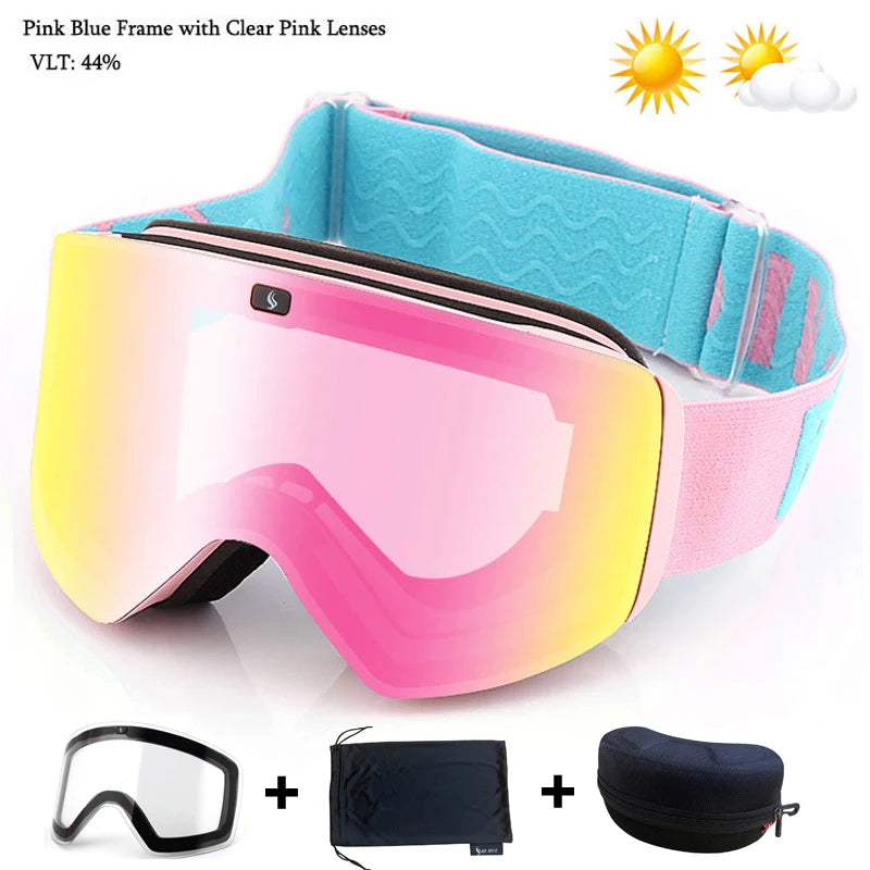 Magnetic Lens Ski Goggles Double Layer Polarized Lens Skiing Anti-fog Snowboard Goggles Men Clear Lens Ski Glasses Eyewear