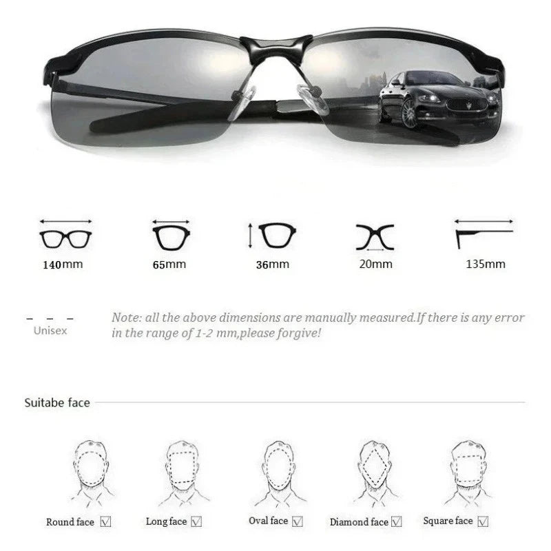 1/2pcs Photochromic Polarized Sunglasses Intelligent Color Changing Sun Glasses Driving Fishing Cycling Day Night Vision Goggles