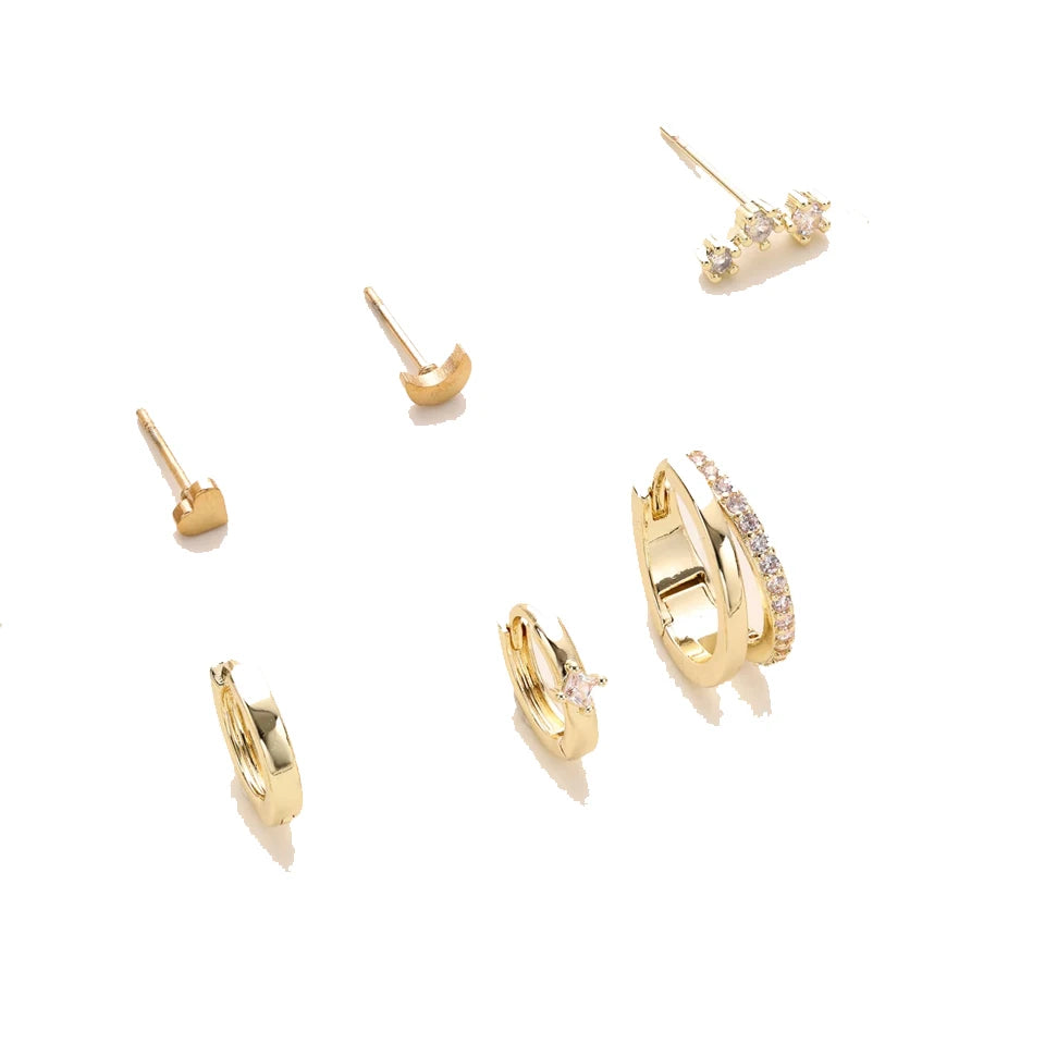 ZAKOL 6 Pcs Small Gold Hoop Stud Earrings Set for Women Simple Huggie Hoop Earrings Double Hoop Earrings CZ Stud Earrings