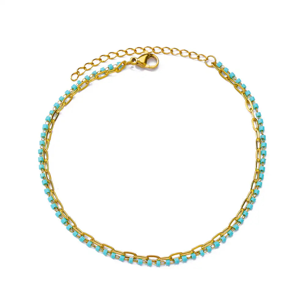 Colorful Boho Drops Anklets For Women Gold Color Stainless Steel Geometric Anklet Luxury Wedding Aesthetic Summer Jewelry Gift