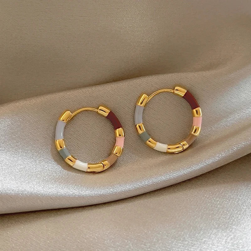 Girls' Colorful Enamel Mini Metal Round Earrings Fashion Jewelry For Daily Wear Women's Party Sexy Sweet Ears Accessories