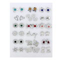 18 Pairs Colorful Rhinestone Hollow Flower Animal Mix Style Plastic Stud Earrings Set For Women Girls