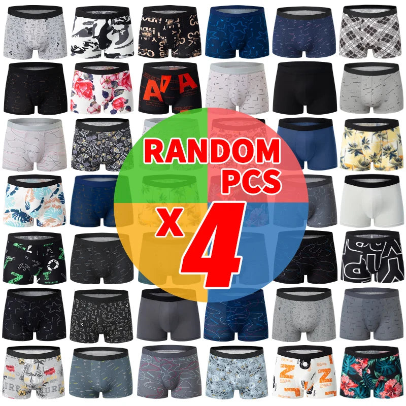 4 Pieces European and American Size MEN'S FASHION Printed Boxer Underwear Comfortable Swimming Trunks Oversized Underwear Shorts