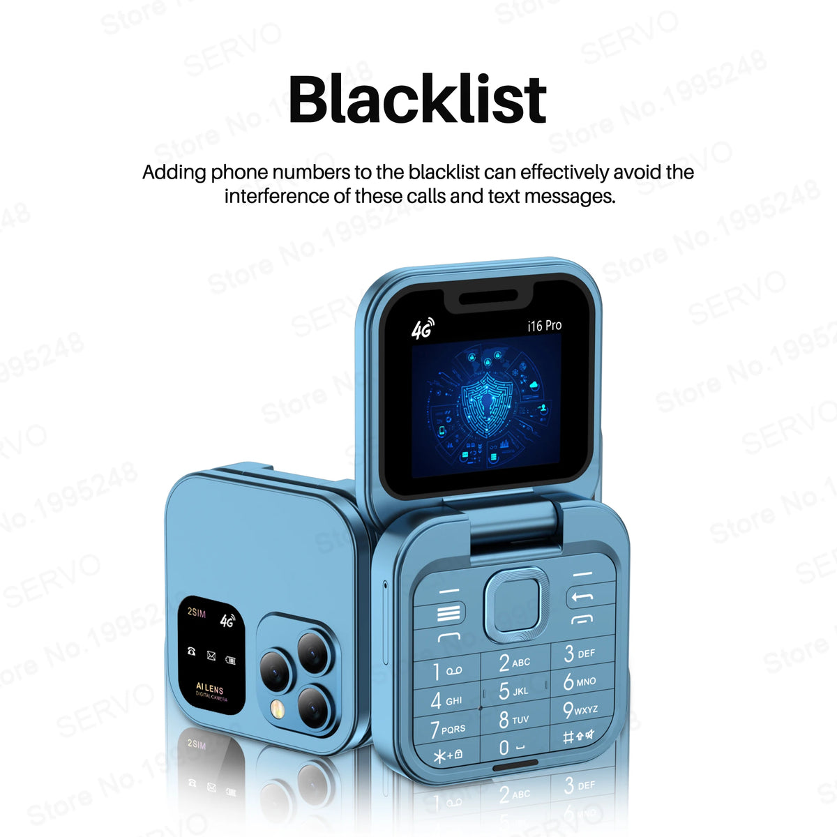 SERVO i16 Pro 2G GSM/4G LTE Network Small Flip Mobile Phone 2 SIM Standby Call Recording Speed Dial 1.77" Mini Folding Cellphone
