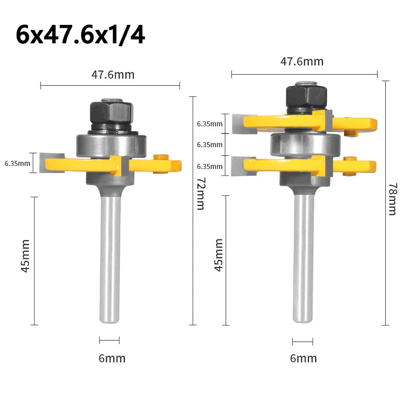 2Pcs 47mm Cove 1-7/8 T&G ASSEMBLY Cutter Router Bit Woodworking Milling Cutter For Wood Face Mill