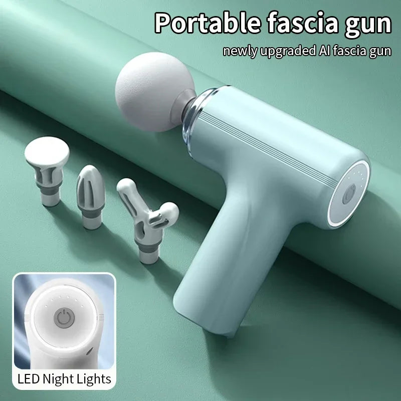 2025Portable AI Fascial Massage Gun Electric Percussion Massager Body Relaxation With 4 Replaceable Massage Head LED Night Light