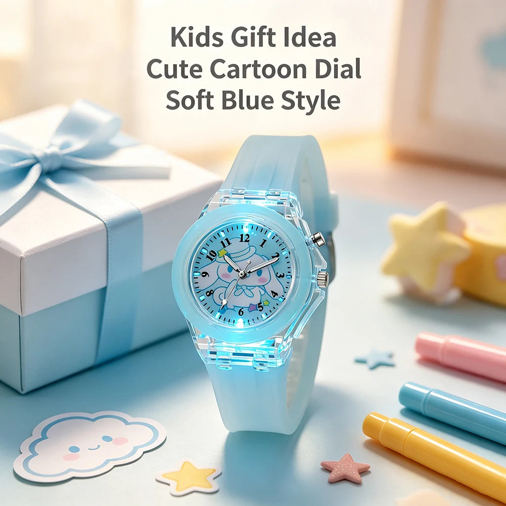 Cute Cartoon Pink Melody Style Kids Watches with Light-Up Silicone Strap Purple Black Kuromi Girls Watch Child Quartz Clock Gift