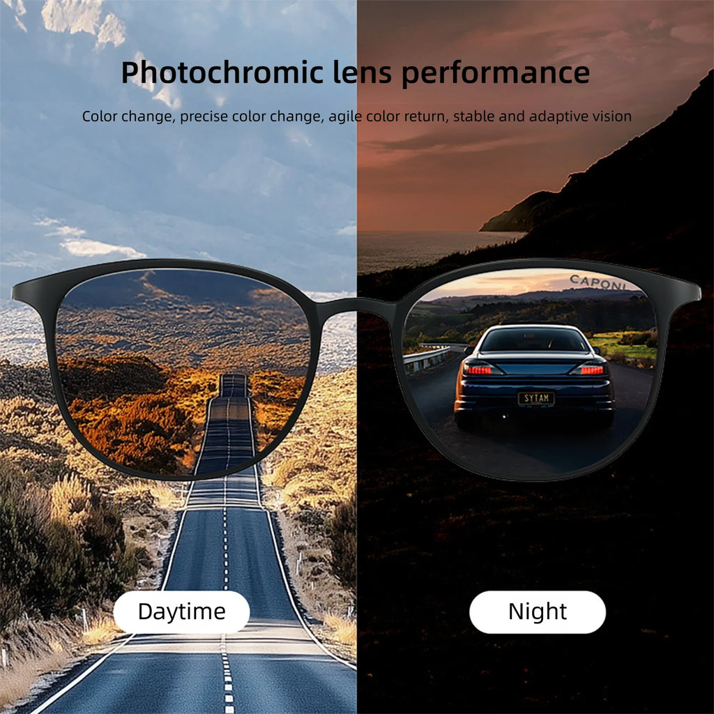 CAPONI Oval Men's Sunglasses Photochromic Polarized Sun Glasses For Men Protect UV Ray Super Light Driving Black Glasses BS520
