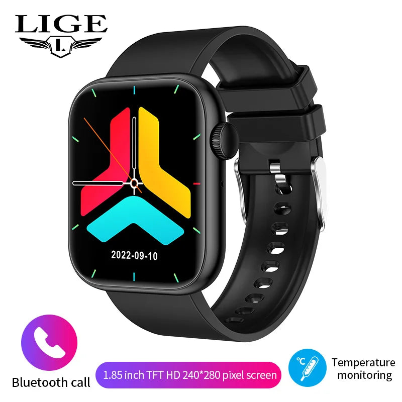 LIGE New Women Smart Watch 1.85 Full Touch Bluetooth Call Smart Wristwatch Body Temperature Watch Sports Bracelet Men Smartwatch