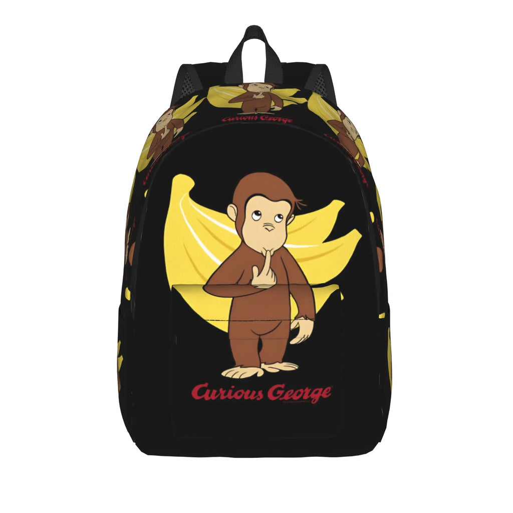 Curious George Swing Banana Stripe Backpack  Outdoor Style Backpacks Women High Quality Large School Bags Streetwear Rucksack