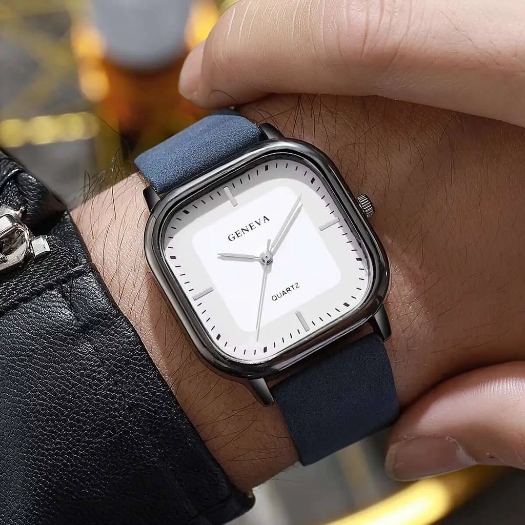 Fashion Square Minimalist Men's Quartz Watch Casual Leather Strap Wristwatch Reloj Hombre（Without Box）