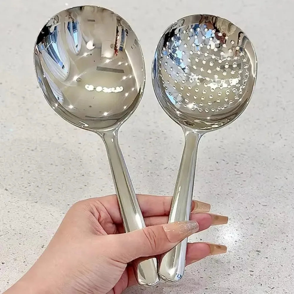 1/2Pc Stainless Steel Ladles for Serving Soup Rice Serving Spoon Drain Hole Heat Insulated Handle Kitchen Utensils for Daily Use