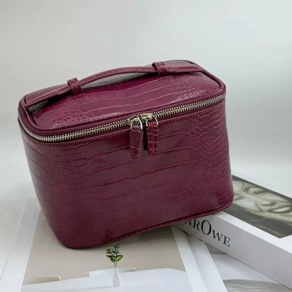 Custom Name Ladies Saffiano Split Leather Travel Toiletry Case Bag Portable Hanging Makeup Organizer Box Cosmetic Bag For Women