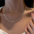 Authentic S925 Sterling Silver Necklace 2mm Shiny Clavicle, Sweater Chain, High-end Charm Jewelry Gift for Women