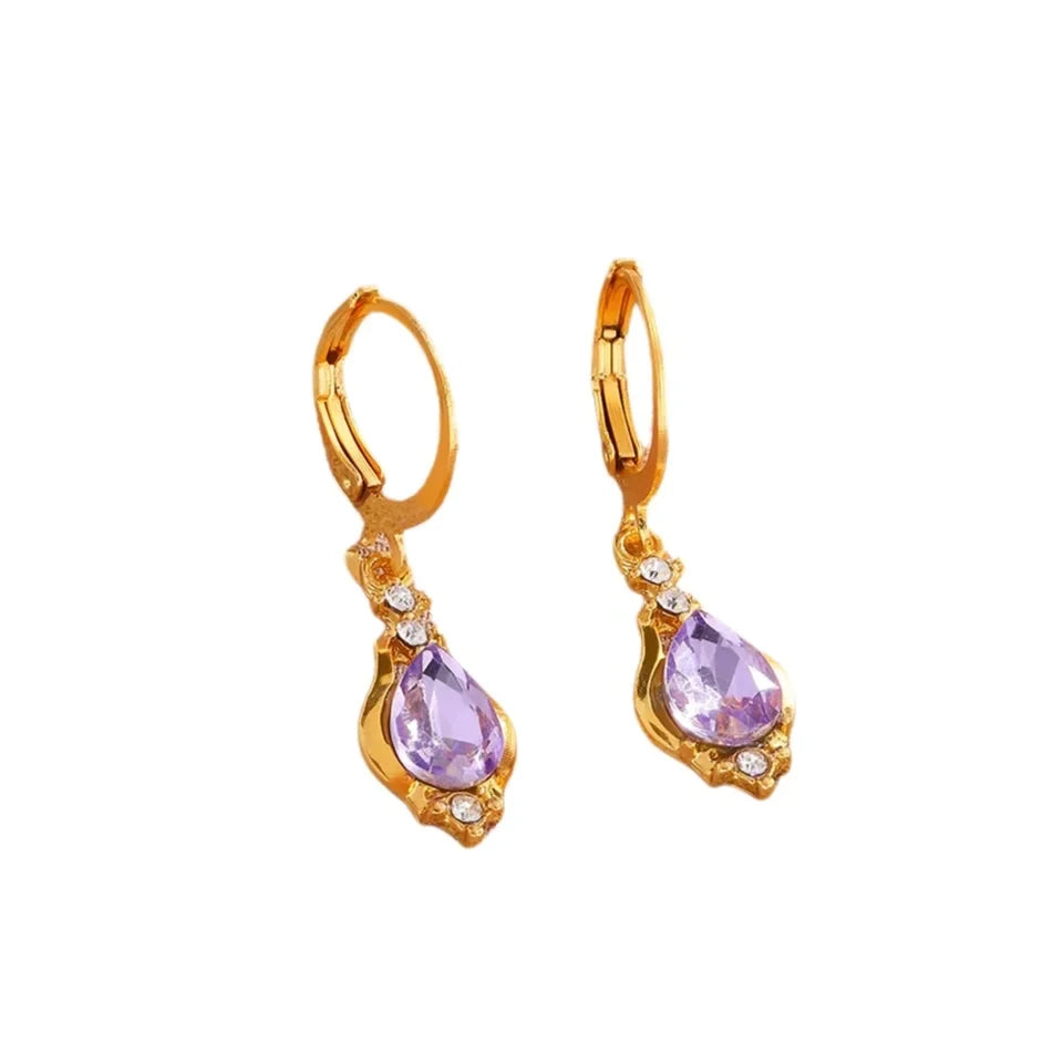ZAKOL Vintage Shiny Purple Crystal Stone Drop Hoop Earrings For Women Water Dorp Boho Long Dangle Earrings Jewelry Gift