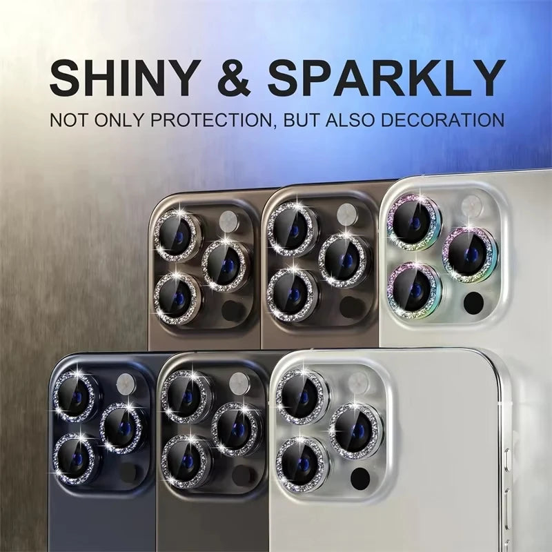Diamond Camera Lens Protector Glass for iPhone 13 11 12 14 15 16 Pro Max Mini Back Metal Lens Protective Film for iPhone 15 Plus