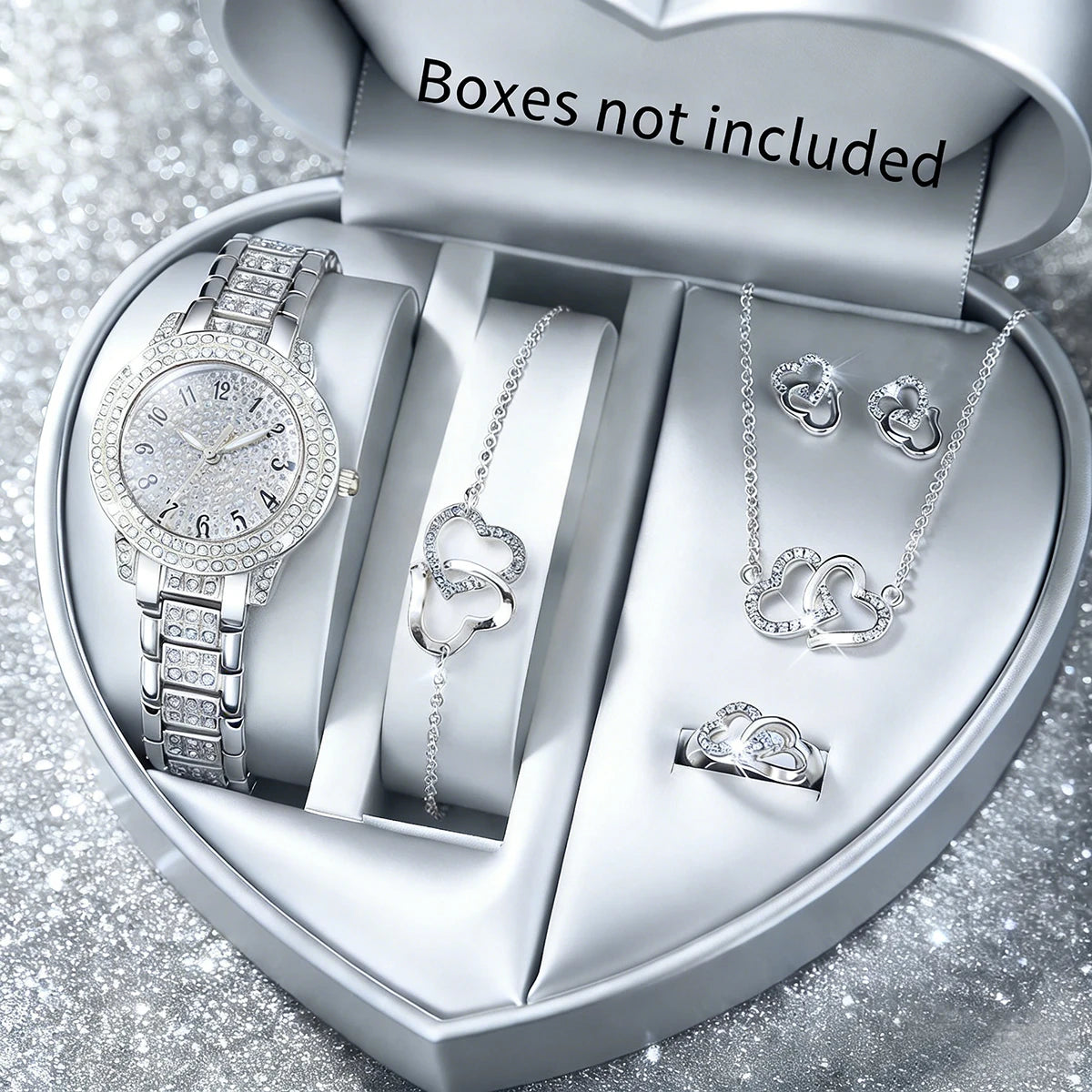 5pcs women's watch set, fashionable and casual women's quartz watch and necklace, ring, earring accessory set