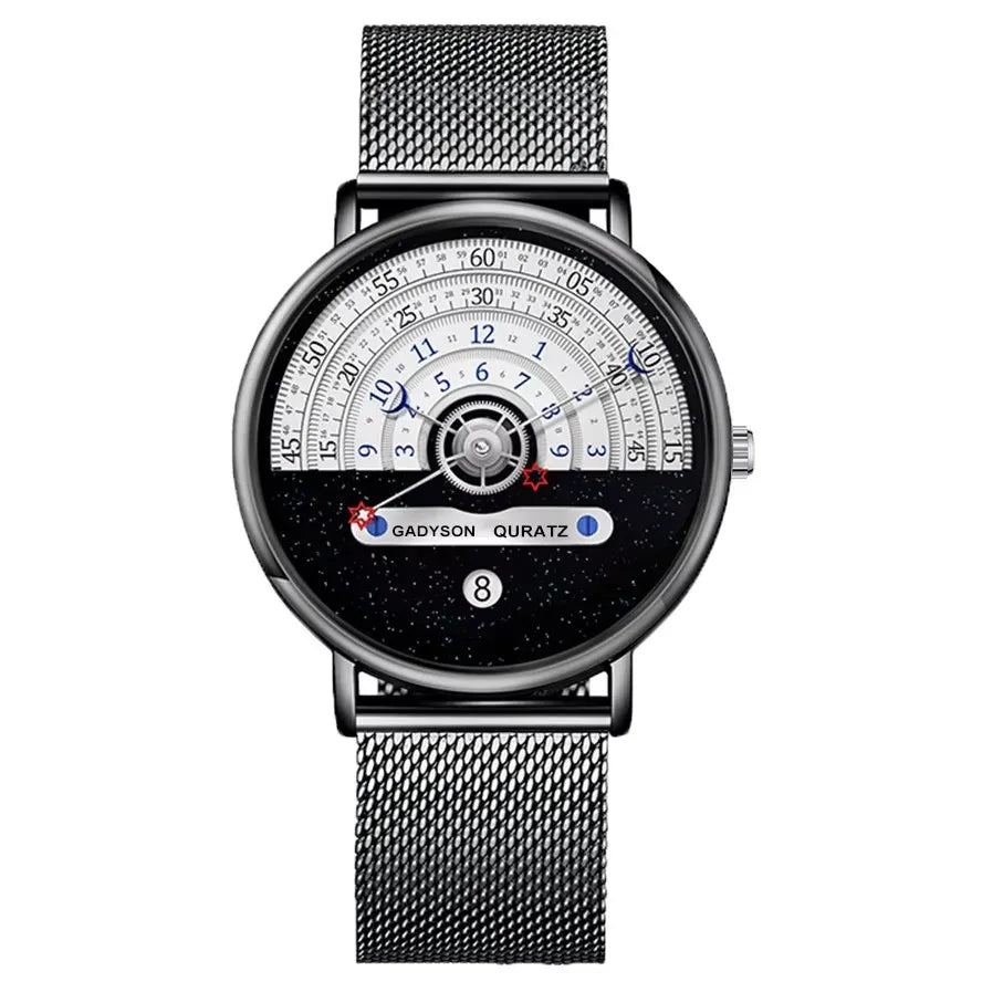 Unique Business Men Watch Fashion Auto Date Stainless Steel Strap Quartz Wristwatch Man Gifts For Him Calendar Clock