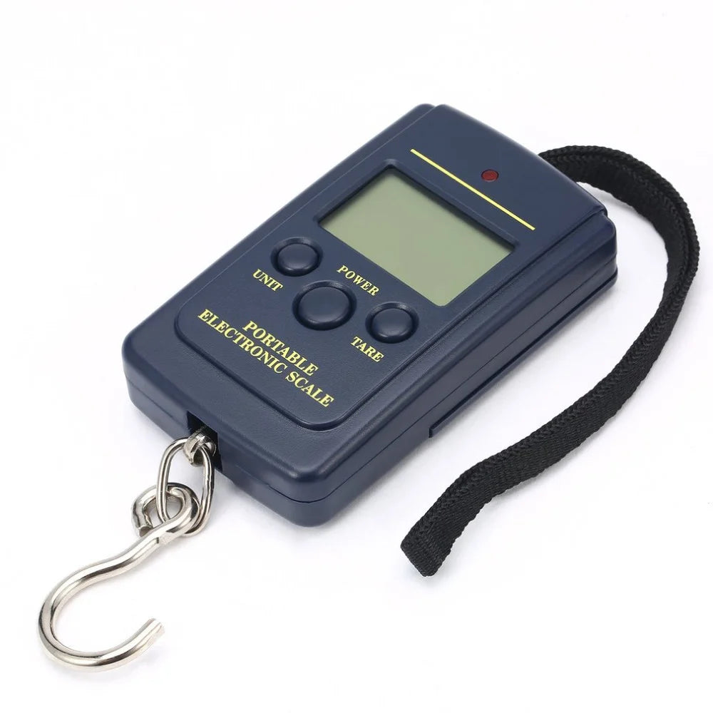 50kg/10g Portable LCD Electronic Hand Scale Travel Hanging Scale with100cm Long Retractable Measuring Tape Weigh Fish Vegetables