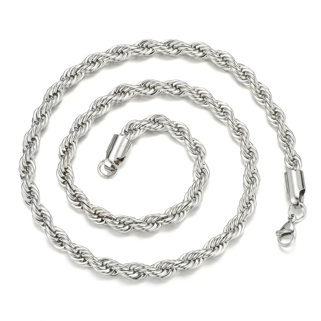 HNSP Men Rope Chain Necklace 316L Stainless Steel Twisted Rope Link Chain For Jewelry Gift For Him Gold Silver Color
