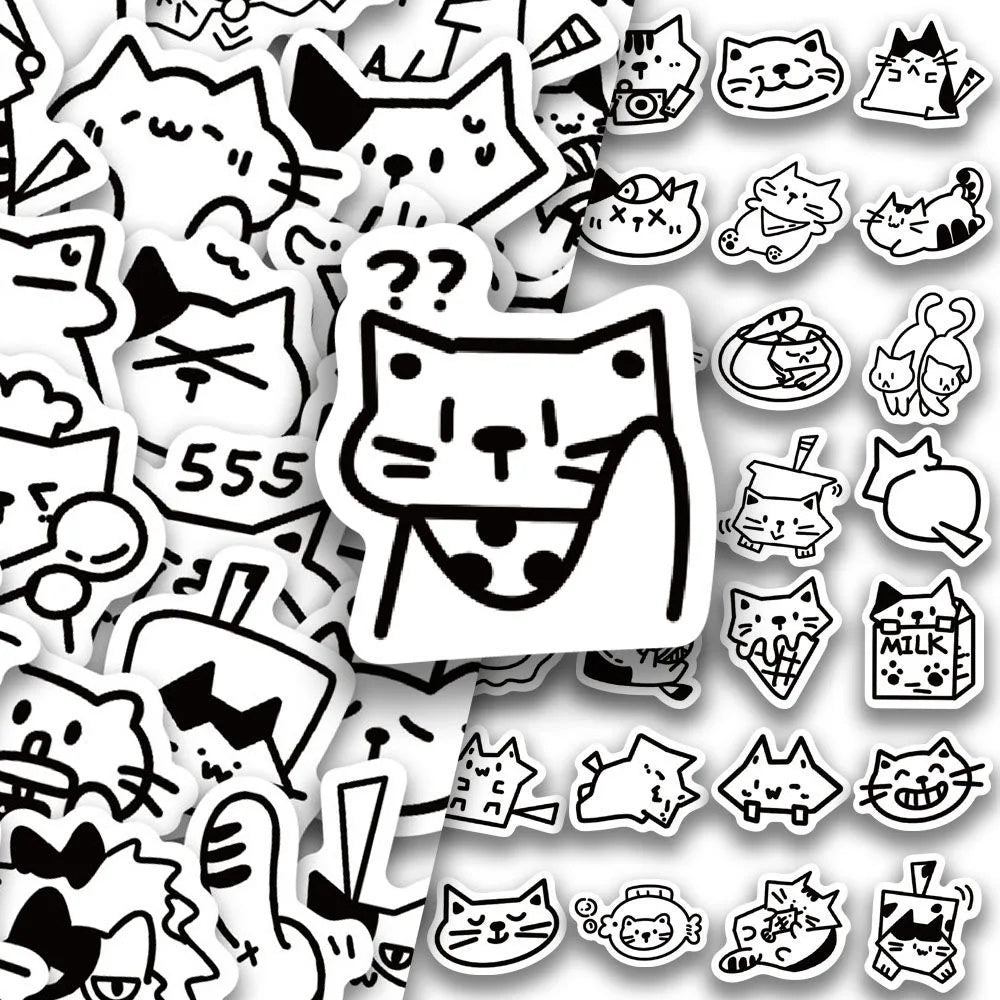 100Pcs Cute Cat Stickers Kawaii Cat Decals For Phone Laptop Suitcase Notebook Skateboard Waterproof Stickers