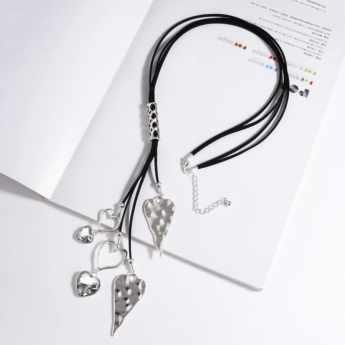 Amorcome Big Silver Color Heart Pendant Long Leather Necklace Boho Women Statement Ethnic Jewelry Lariat Necklace Mujer Collares