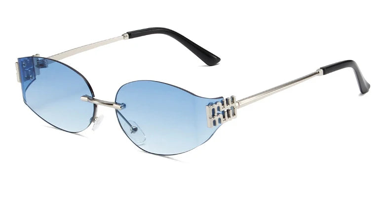 Rimless Oval Sunglasses Women UV400 Oversized Gradient Black Lenses Metal Frame Punk Decorative Glasses Men Goggles Female