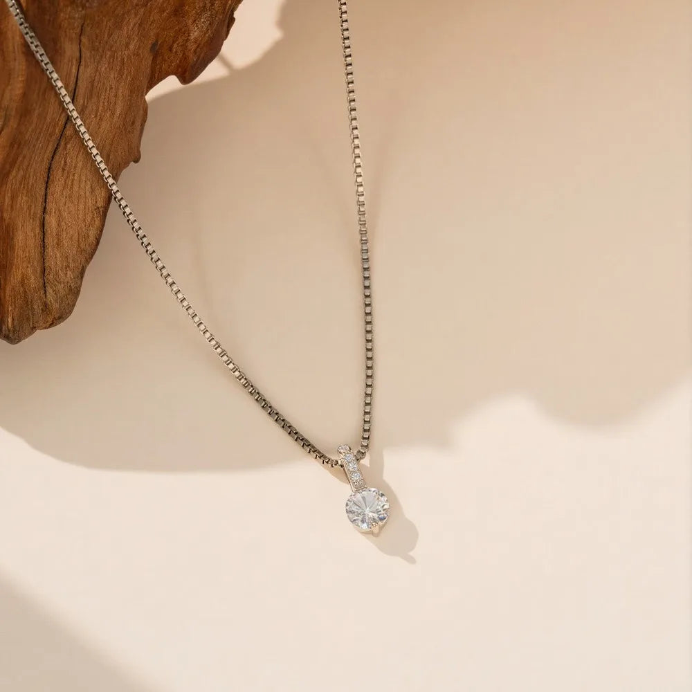 Minimalist Stainless Steel Box Chain Round Zircon Solitaire Pendant Necklac for Women Fashion Personality Collar Chain Jewelry