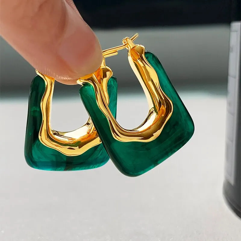 Green Pink Transparent Resin Earrings For Women Geometric Irregular Stud Earrings 2023 New Trendy Ear Jewelry for Party K-