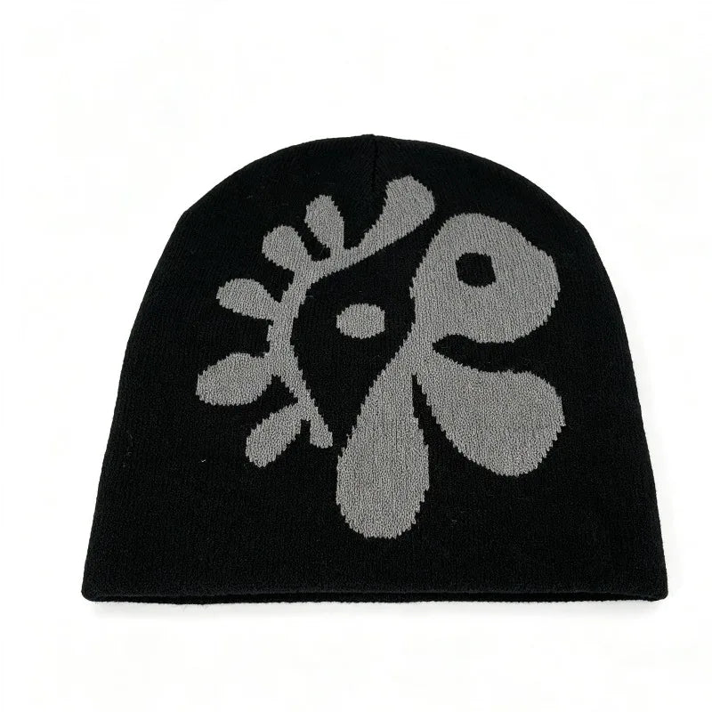 1pc Women Floral Knit Beanie Hat Flower Jacquard Skullcap Soft Stretchy Warm Cozy Headwear for Fall Winter Casual Street Outfits