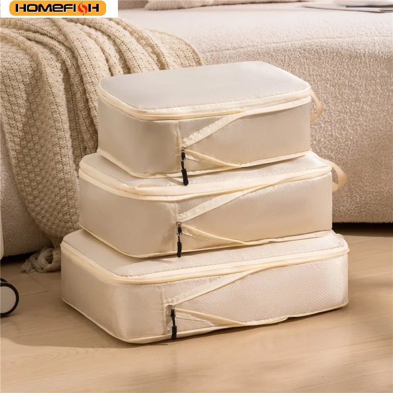 HOMEFISH 3Pcs/Set Travel Compressible Packing Multifunction Travel Storage Bag Waterproof Suitcase Portable Luggage Organizer