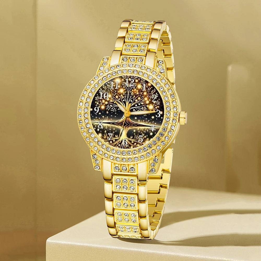 5Pcs/Set Unisex Jewelry Watches Women's Wristwatch Accessories Gold Fashion Business Elegant Classic Exquisite Light Luxury Rhinestone Luxury Bracelet Watch Set Y2K Suitable for Travel, Vacation, Parties, Daily Outfits, and O