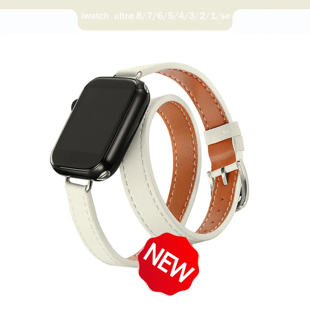 Band for Apple Watch Ultra 49mm 45mm 42mm 44mm 41mm 38mm 40mm Double Tour Leather Strap Iwatch Series 9 8 7 6 Se 5 4 3 2 Correa