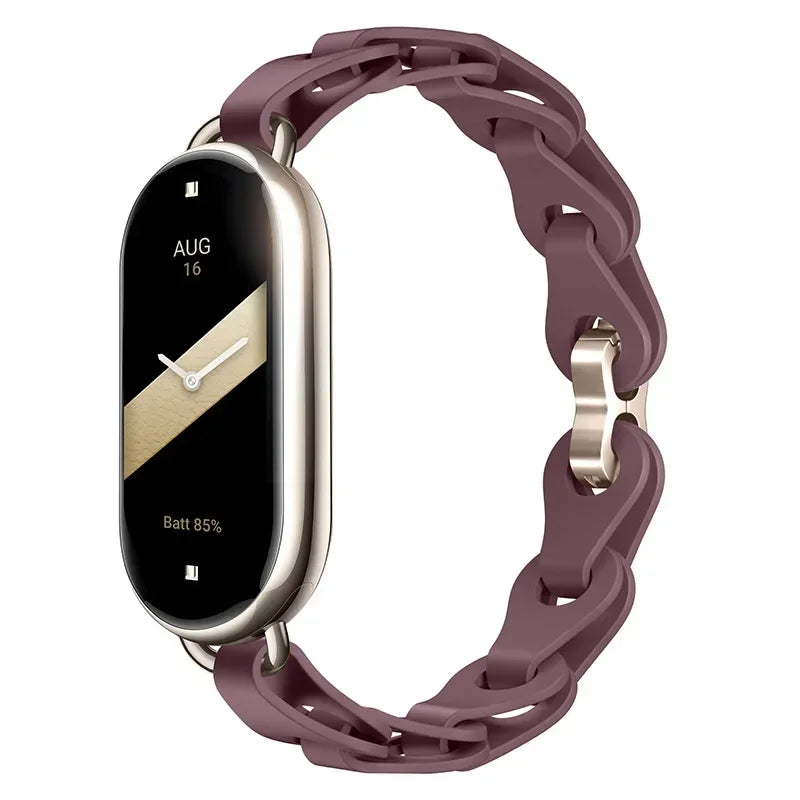 Rubber Strap for Xiaomi Mi Band 9 Stainless Steel Buckle Bracelet for Miband 8 NFC Fashion Lady Style Replacement Silicone Band