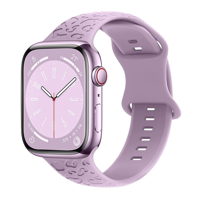 Engraved Band for Apple Watch 44MM 49mm 40mm 41 45mm 38/42mm Leopard Silicone Sport Strap for IWatch Series Ultra 8 7 6 SE 5 4 3