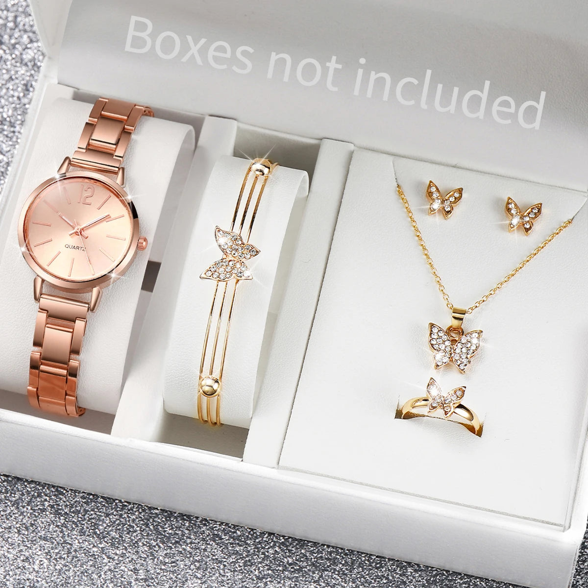 6PCS/Set Fashion Women Watches Luxury Analog Quartz Watch for Women Rhinestone Jewelry Set Reloj Mujer Girls Clock（Without Box）