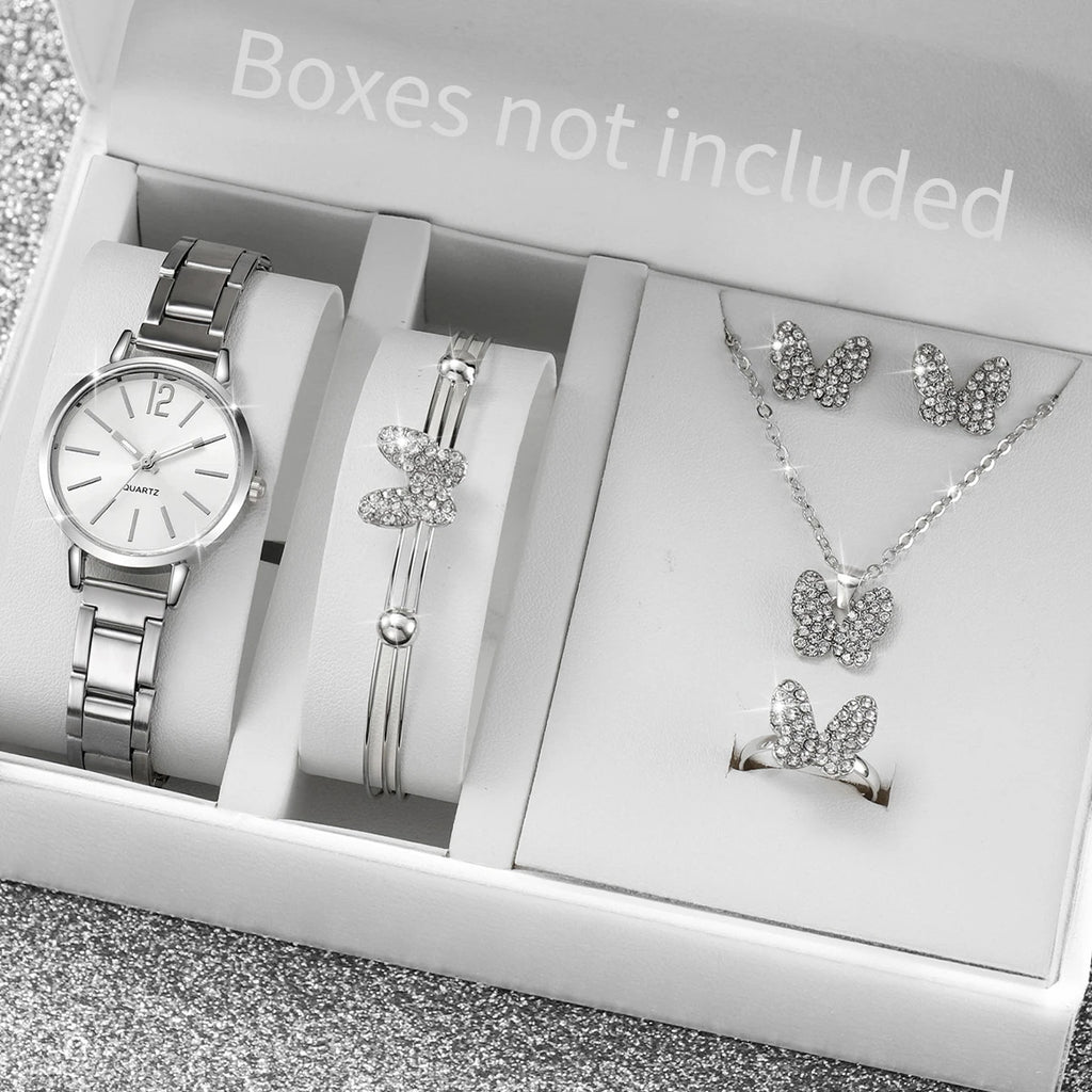6PCS/Set Fashion Women Watches Luxury Analog Quartz Watch for Women Rhinestone Jewelry Set Reloj Mujer Girls Clock（Without Box）