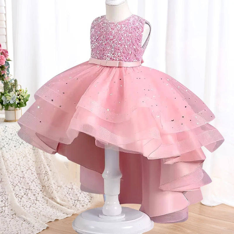 Christmas Carnival Ball Fluffy Birthday Party Dresses for Girls New Girl Embroidery Sequins 3-12 Year Old Girl Princess Dress