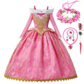 Sleeping Beauty Aurora Pink Gown Long Sleeve Princess Costume for Girls Carnival Birthday Party Cosplay Evening Dress 2-8Y